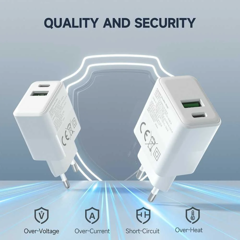 FoneKit Double 20 W pikalaturi, USB-C + USB-A, valkoinen