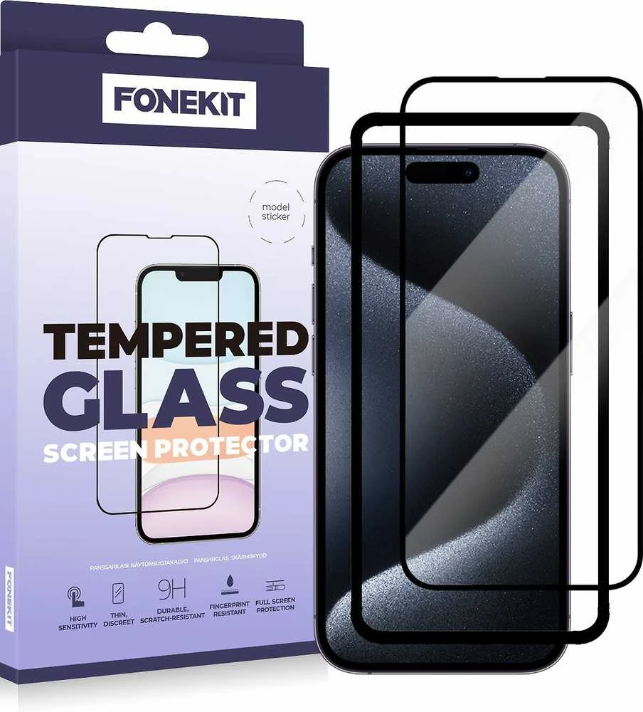 FoneKit viso dangčio grūdintas stiklas, iPhone 15 Pro
