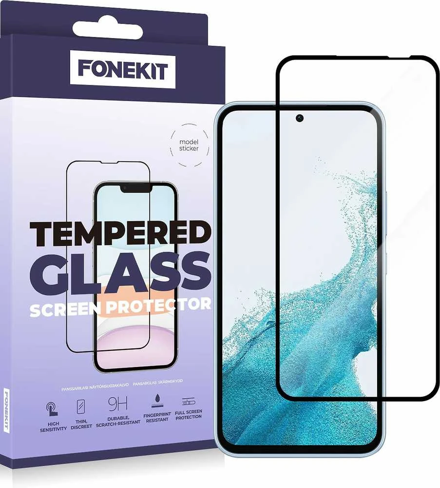 FoneKit viso dangčio grūdintas stiklas, Samsung Galaxy A54 5G / S23 FE, juodas