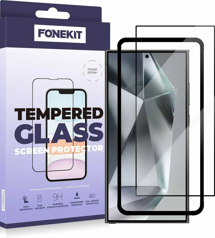 FoneKit Full Cover -panssarilasi, Samsung Galaxy S24 Ultra, musta