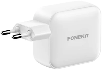 FoneKit GaN PD 100 W pikalaturi, 2 × USB-C + USB-A, valkoinen