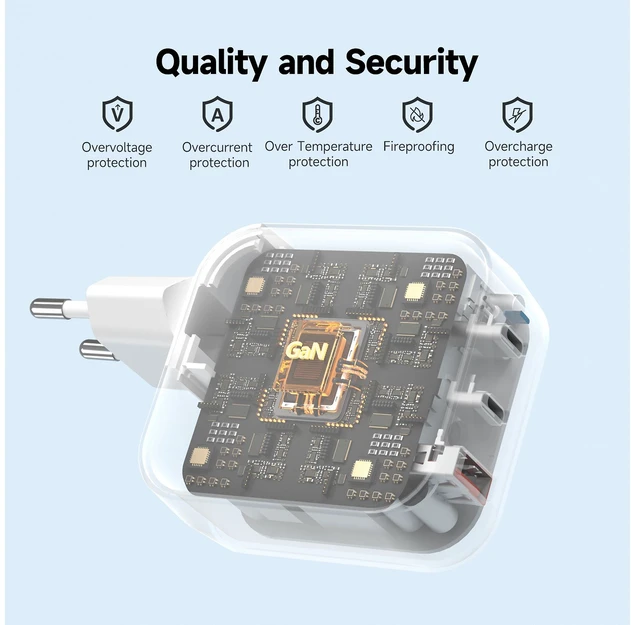 FoneKit GaN PD 100 W pikalaturi, 2 × USB-C + USB-A, valkoinen