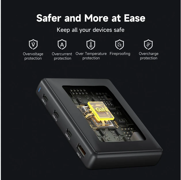 FoneKit GaN PD 140 W pikalaturi, 3 × USB-C + USB-A, musta