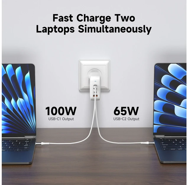 FoneKit GaN PD 165 W pikalaturi, 3 × USB-C + USB-A, valkoinen
