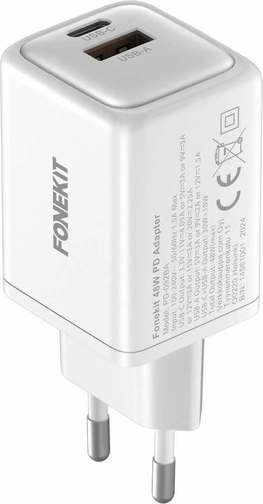 FoneKit 48W sieninis įkroviklis su USB-C ir USB-A jungtimis