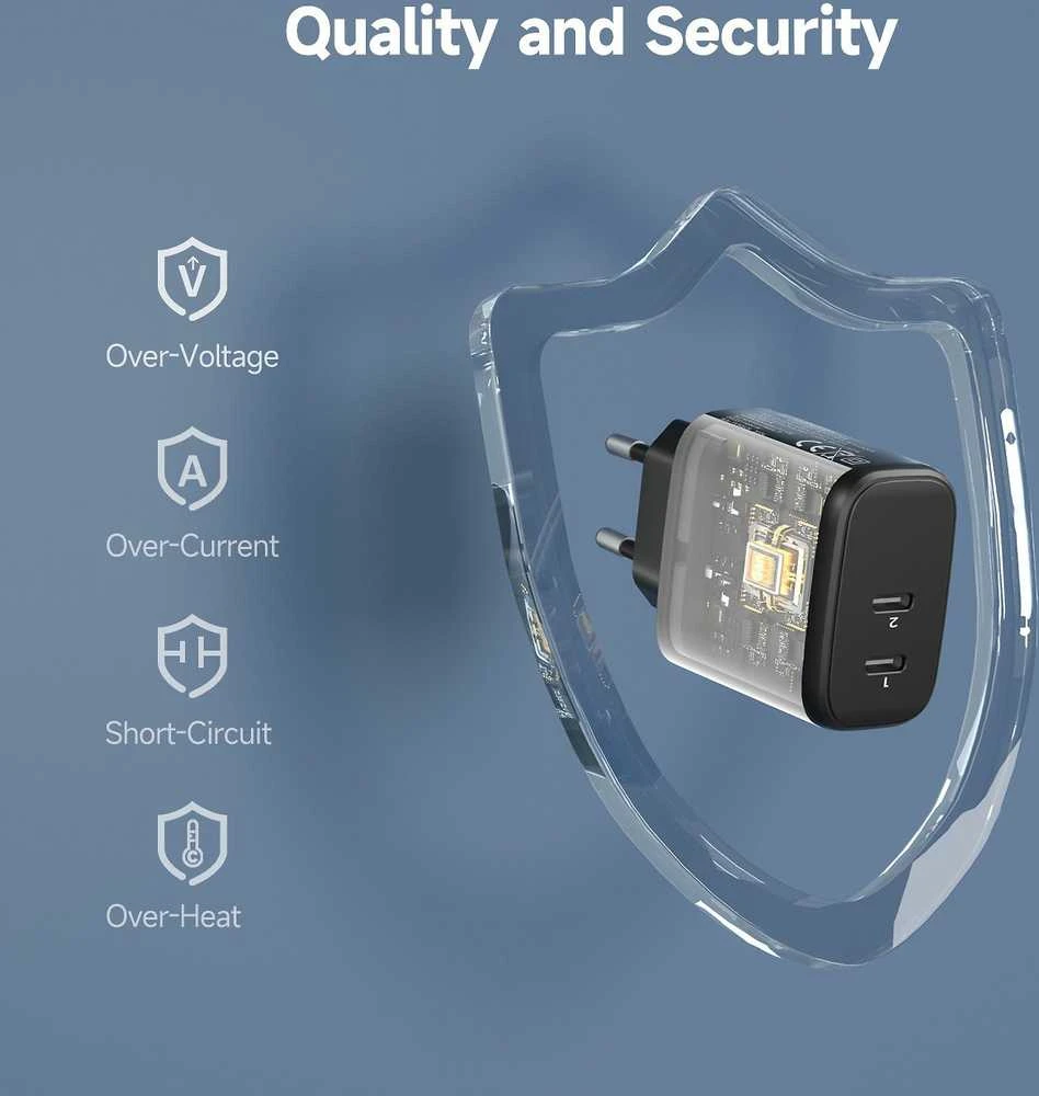 FoneKit GaN PD 65 W pikalaturi, 2 × USB-C, musta
