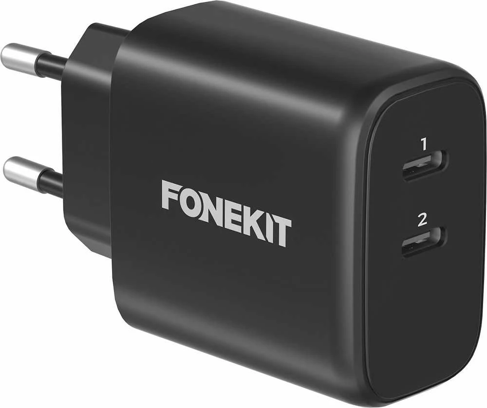FoneKit GaN PD 65 W pikalaturi, 2 × USB-C, musta