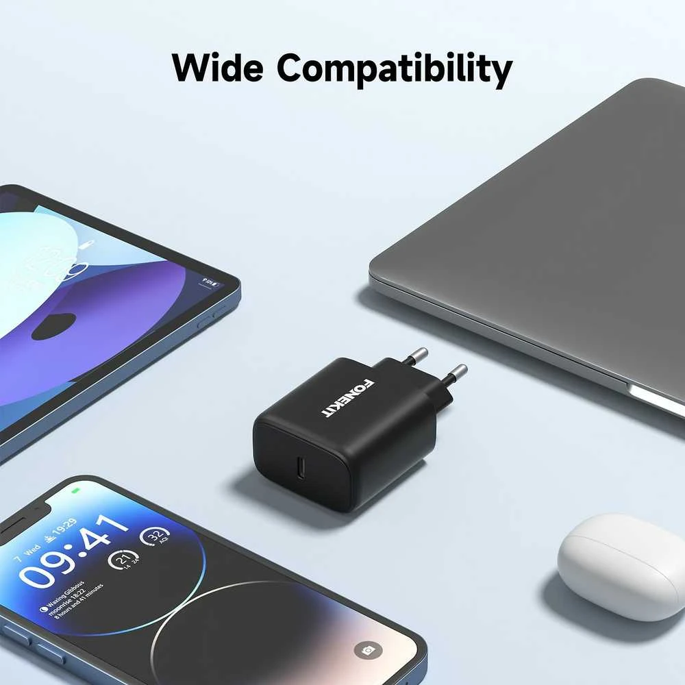 FoneKit GaN PD 65 W pikalaturi, USB-C, musta