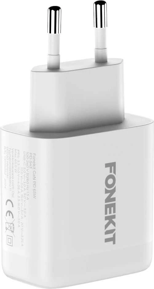 FoneKit GaN PD 65 W pikalaturi, USB-C, valkoinen