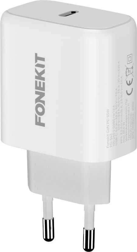 FoneKit GaN PD 65 W pikalaturi, USB-C, valkoinen