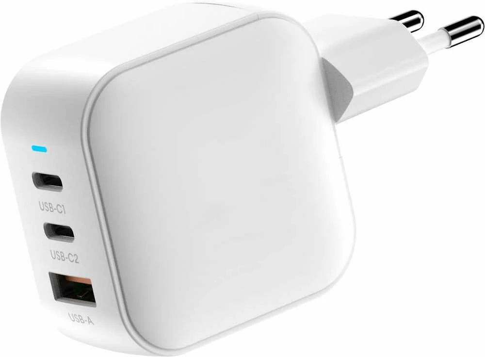 FoneKit GaN PD 70 W pikalaturi, 2 × USB-C + USB-A, valkoinen