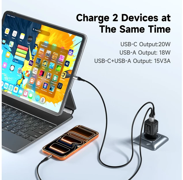 FoneKit Mini 20 W pikalaturi, USB-C + USB-A, musta