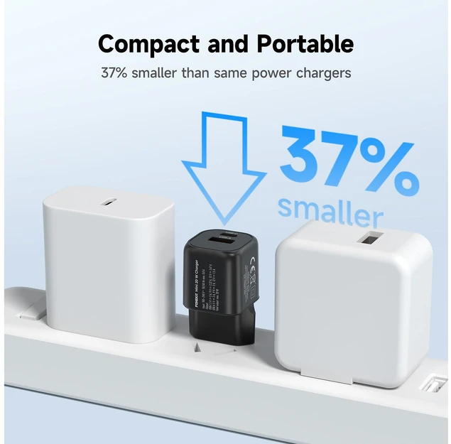 FoneKit Mini 20 W pikalaturi, USB-C + USB-A, musta