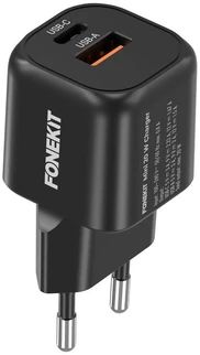 FoneKit Mini 20 W pikalaturi, USB-C + USB-A, musta