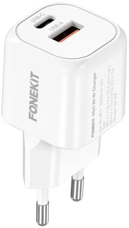 FoneKit Mini 20 W pikalaturi, USB-C + USB-A, valkoinen