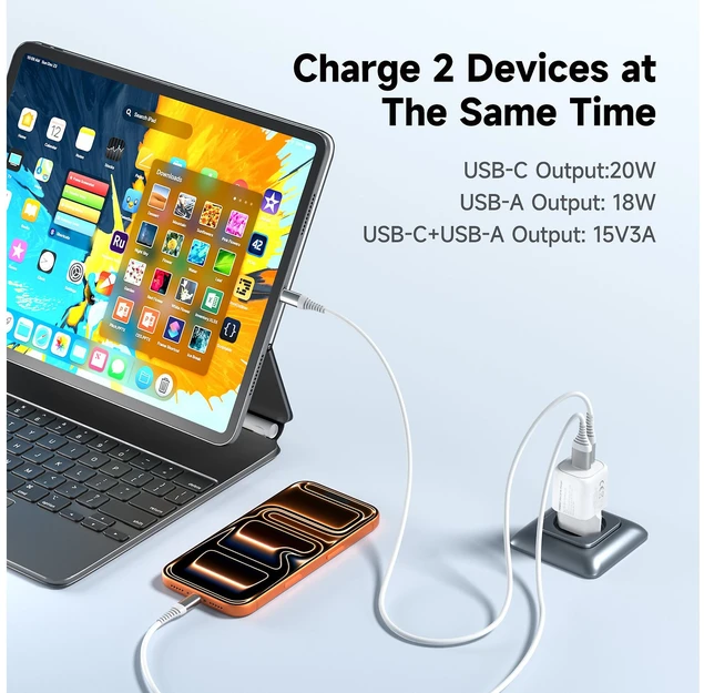 FoneKit Mini 20 W pikalaturi, USB-C + USB-A, valkoinen