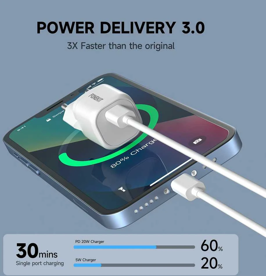FoneKit Mini 20 W pikalaturi, USB-C, valkoinen
