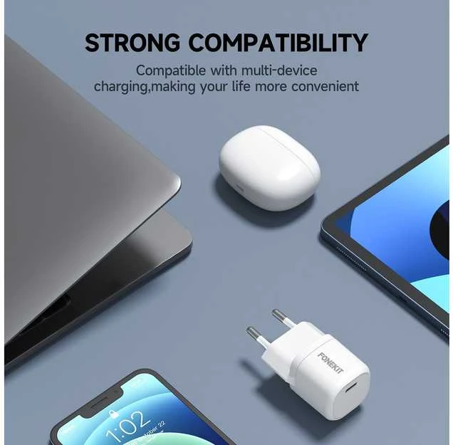 FoneKit Mini 20 W pikalaturi, USB-C, valkoinen