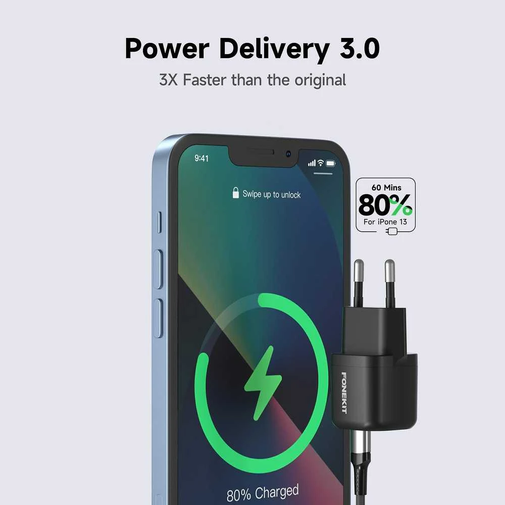 FoneKit Mini 20 W pikalaturi, USB-C, musta