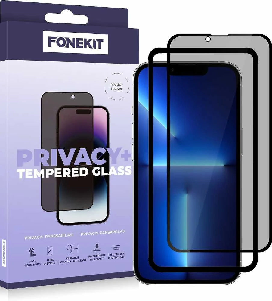 FoneKit Privacy+ pilno dangčio grūdintas stiklas, iPhone 13 Pro Max / 14 Plus, juodas