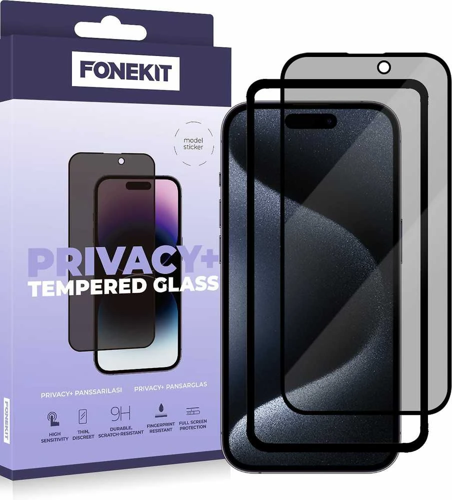 FoneKit Privacy+ viso dangčio grūdintas stiklas, iPhone 15 Pro