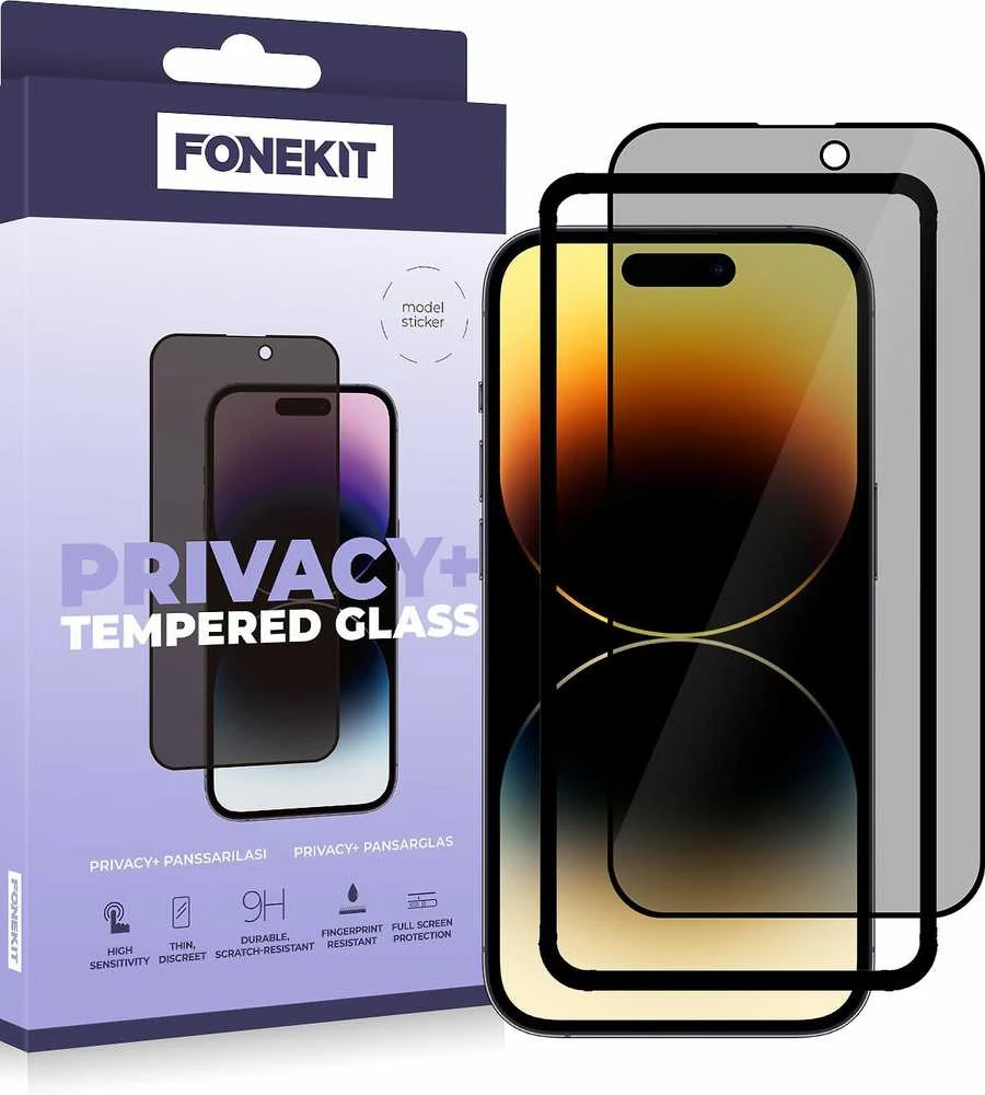 FoneKit Privacy+ viso dangčio grūdintas stiklas, iPhone 14 Pro, juodas