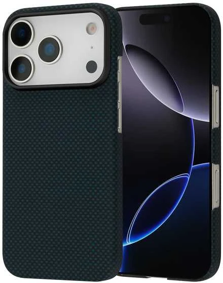 „FoneKit Vectran-Kevlar“ aramidinio pluošto „MagSafe“ apsauginis dėklas, „iPhone 17 Pro“, mėlynas / juodas