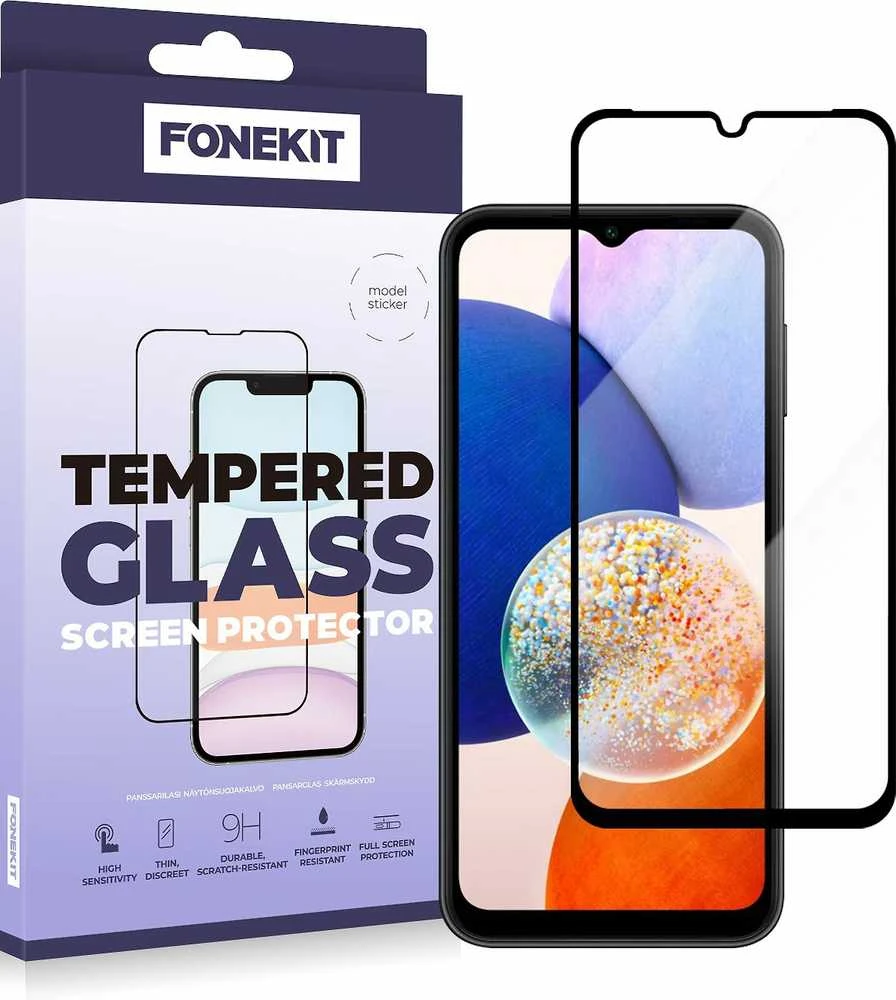 FoneKit viso dangčio grūdintas stiklas, Samsung Galaxy A15, juodas