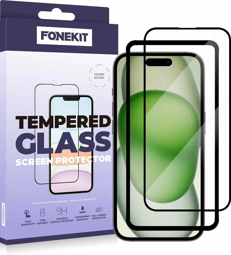 FoneKit viso dangčio grūdintas stiklas, iPhone 15 Plus