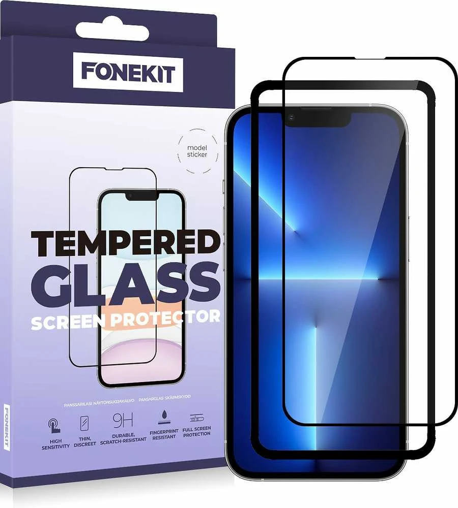 FoneKit Full Cover grūdintas stiklas, iPhone 14 Plus / 13 Pro Max, juodas
