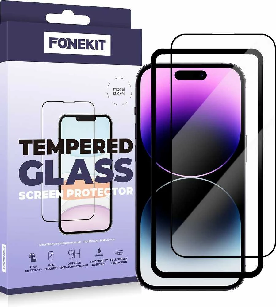 FoneKit viso dangčio grūdintas stiklas, iPhone 14 Pro Max, juodas