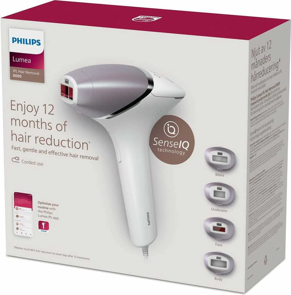 Fotoepiliatorius Philips Lumea IPL 8000 Series IPL plaukelių šalinimo prietaisas su „SenseIQ“ BRI947/00