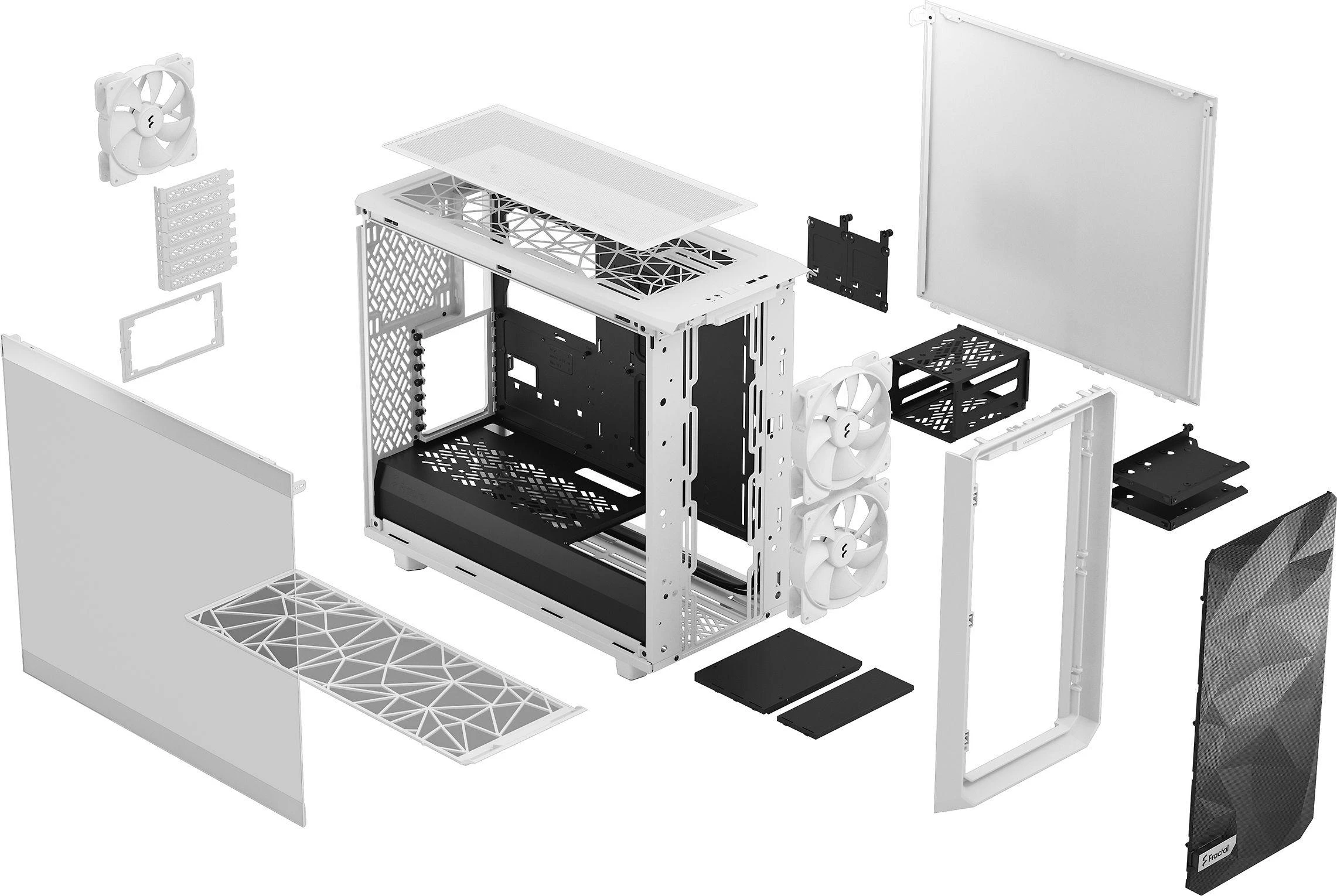 Fractal Design Fraktalų dizainas | Meshify 2 Lite TG Clear | Šoninis langas | Baltas | E-ATX | Įtrauktas maitinimo šaltinis Nr. | ATX
