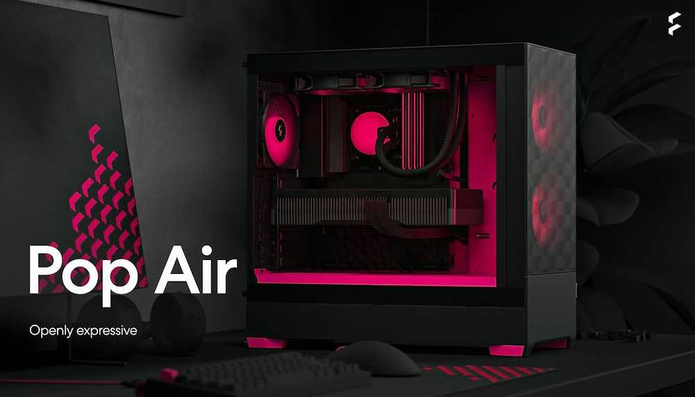 Fractal Design Pop Air RGB Magenta Core TG ATX-kotelo ikkunalla, musta/magenta