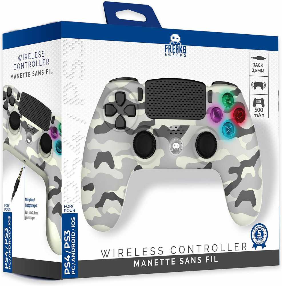 Freaks And Geeks - Belaidis PS4 valdiklis su 3,5 mm lizdu - LED baltas kamufliažinis