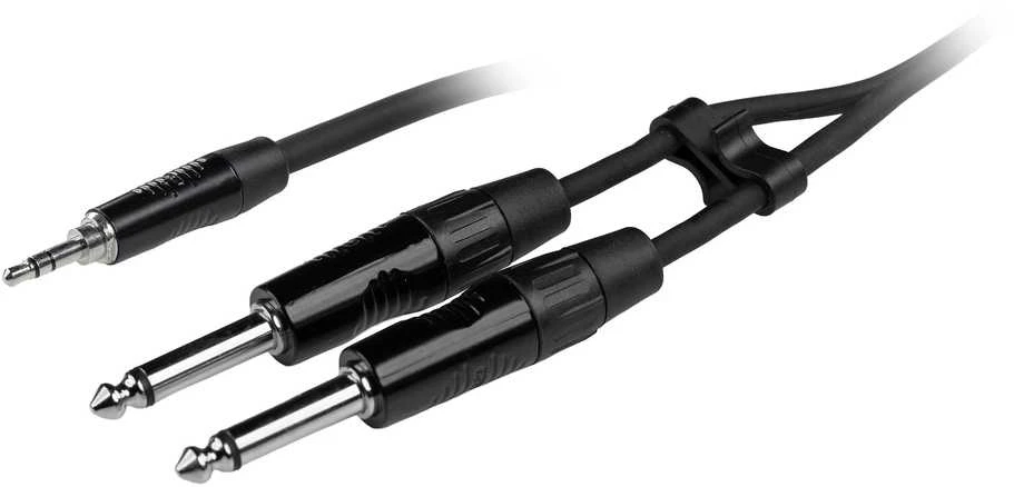 Juodas 3,5 mm TRS į 2x 6,3 mm TS garso kabelis
