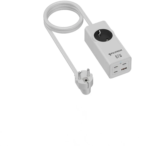 Fuj:tech 5-osainen 67W GaN jatkojohto 4 USB-portilla, 2 m, valkoinen