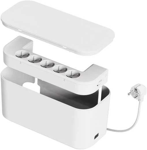 Fuj:tech 5 pistorasian jatkojohtolaatikko, 1 x USB-A + 1 x USB-C, valkoinen