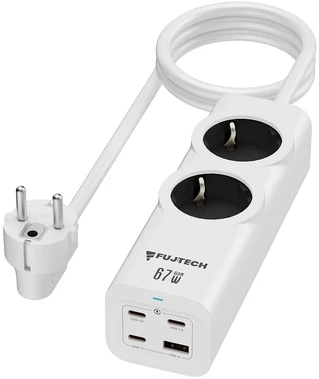 Fuj:tech 6-osainen 67W GaN jatkojohto 4 USB-portilla, 2 m, valkoinen