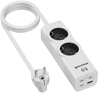 Fuj:tech 6-osainen 67W GaN jatkojohto 4 USB-portilla, 2 m, valkoinen