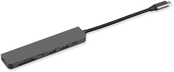 „Fuj:tech Slim“ USB-C šakotuvas su 100 W PD įkrovimu, 5 prievadais
