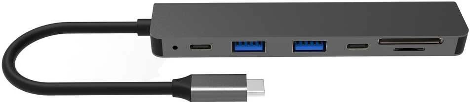 „Fuj:tech Slim“ USB-C šakotuvas su 100 W PD įkrovimu, 5 prievadais