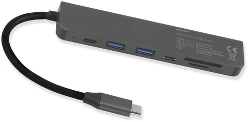 „Fuj:tech Slim“ USB-C šakotuvas su 100 W PD įkrovimu, 5 prievadais