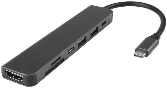 Juodas 5 prievadų USB-C adapteris su HDMI