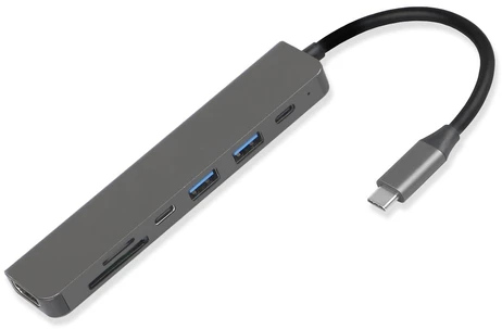 „Fuj:tech Slim“ USB-C šakotuvas su 100 W PD įkrovimu, 5 prievadais