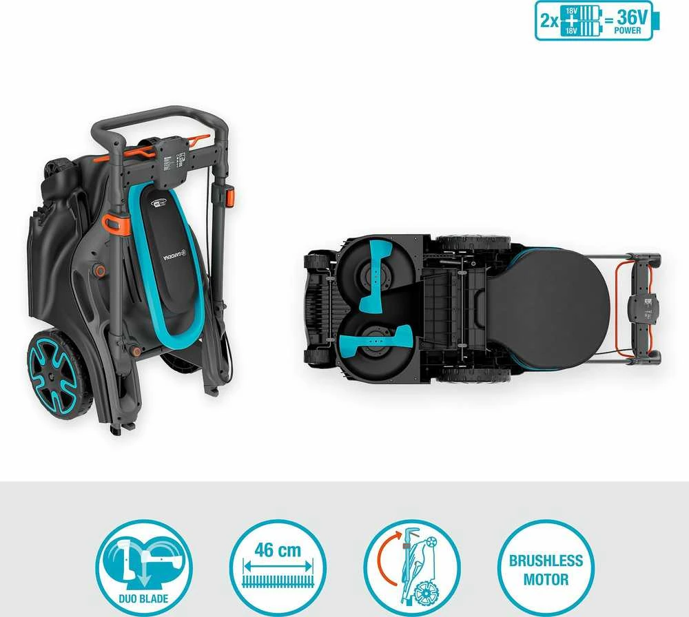 Akumuliatorinė vejapjovė Gardena PowerMax Duo 46/36 V 14646-65 (akumuliatorius nepridėtas)