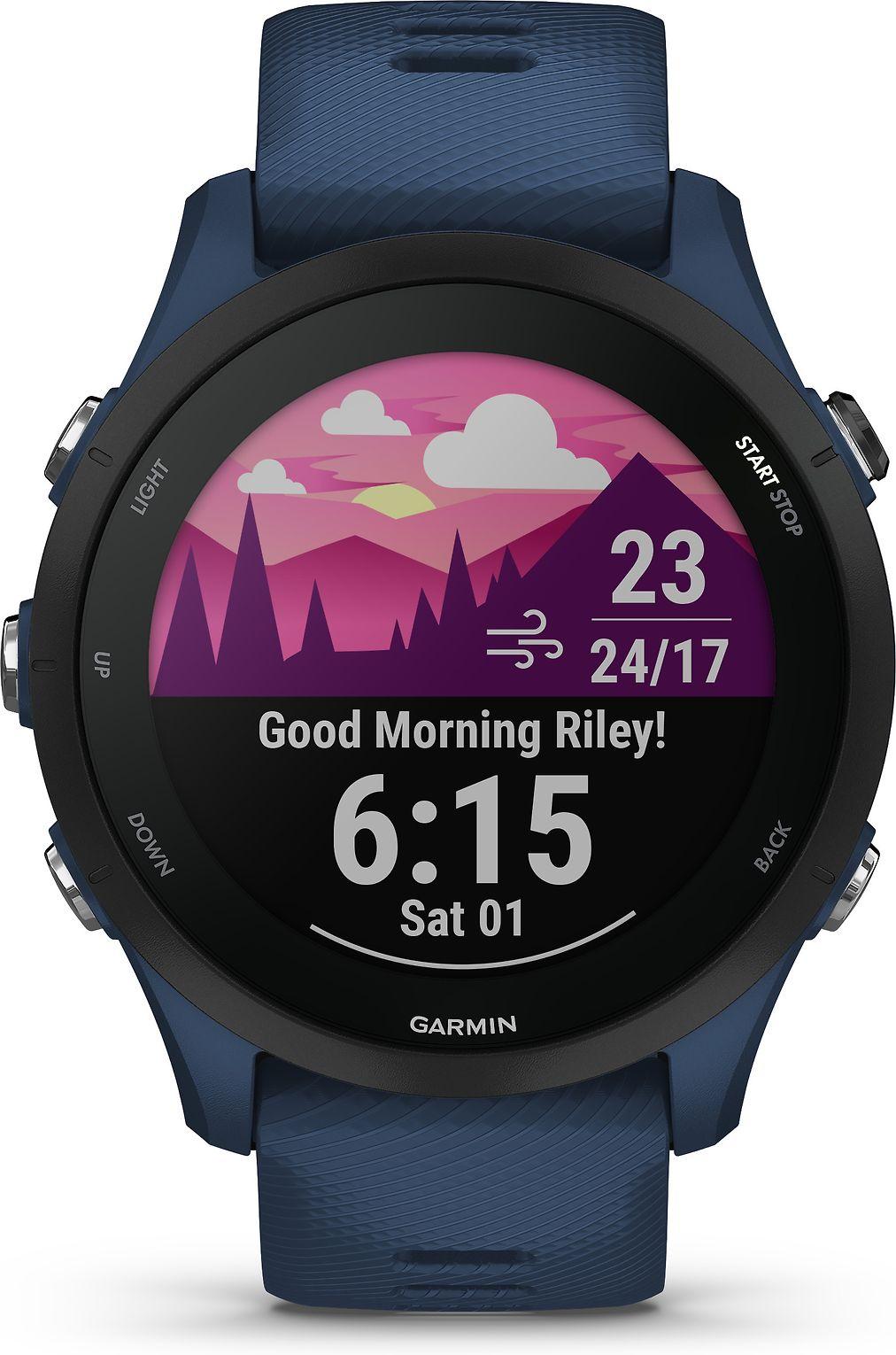 Išmanusis laikrodis Garmin Forerunner 255, Juodos spalvos apvadas su mėlynos spalvos silikoniniu dirželiu, 46mm