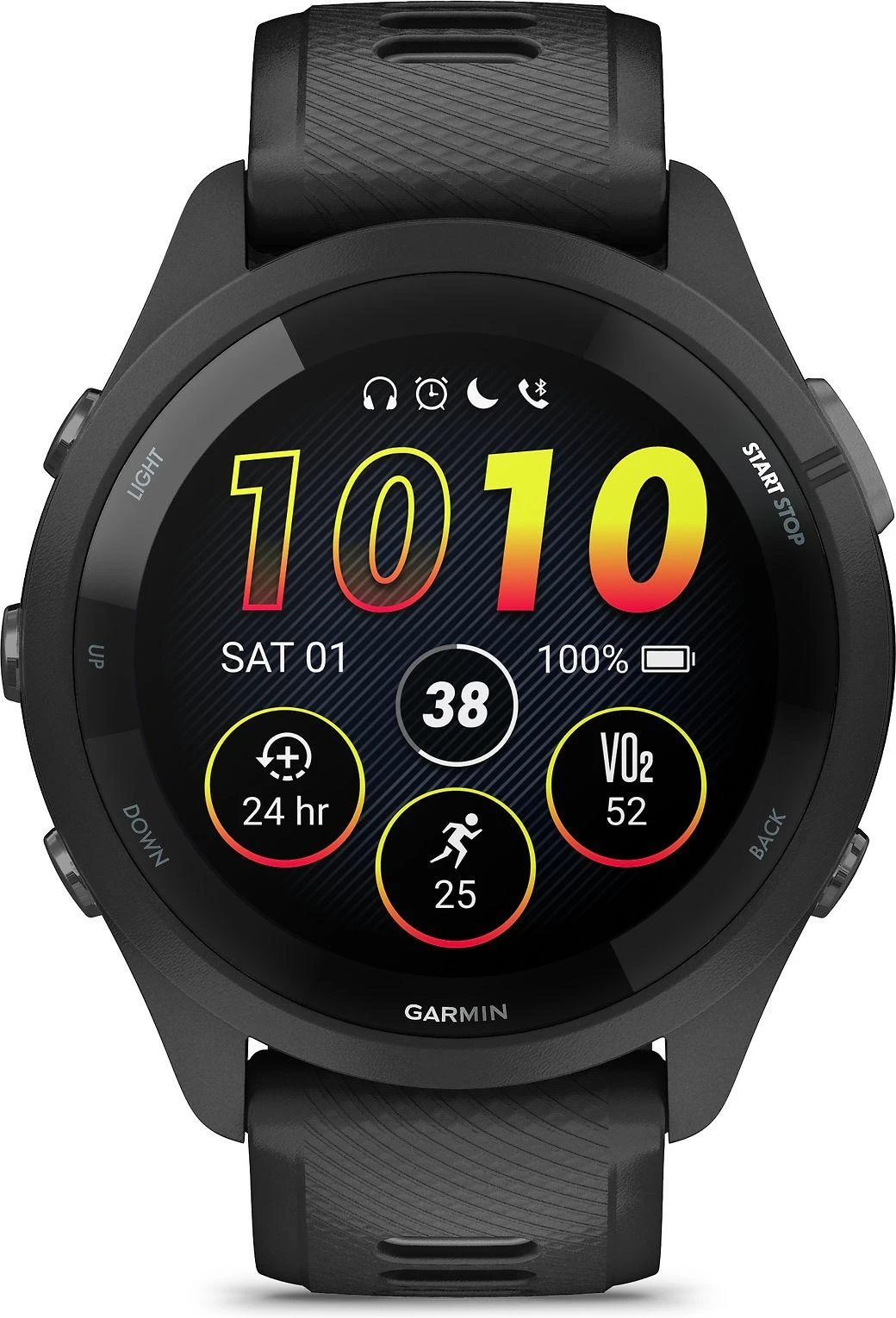 Išmanusis laikrodis Garmin Forerunner 265, Juodas apvadas ir korpusas su juodos ir pilkšvos spalvos silikoniniu dirželiu