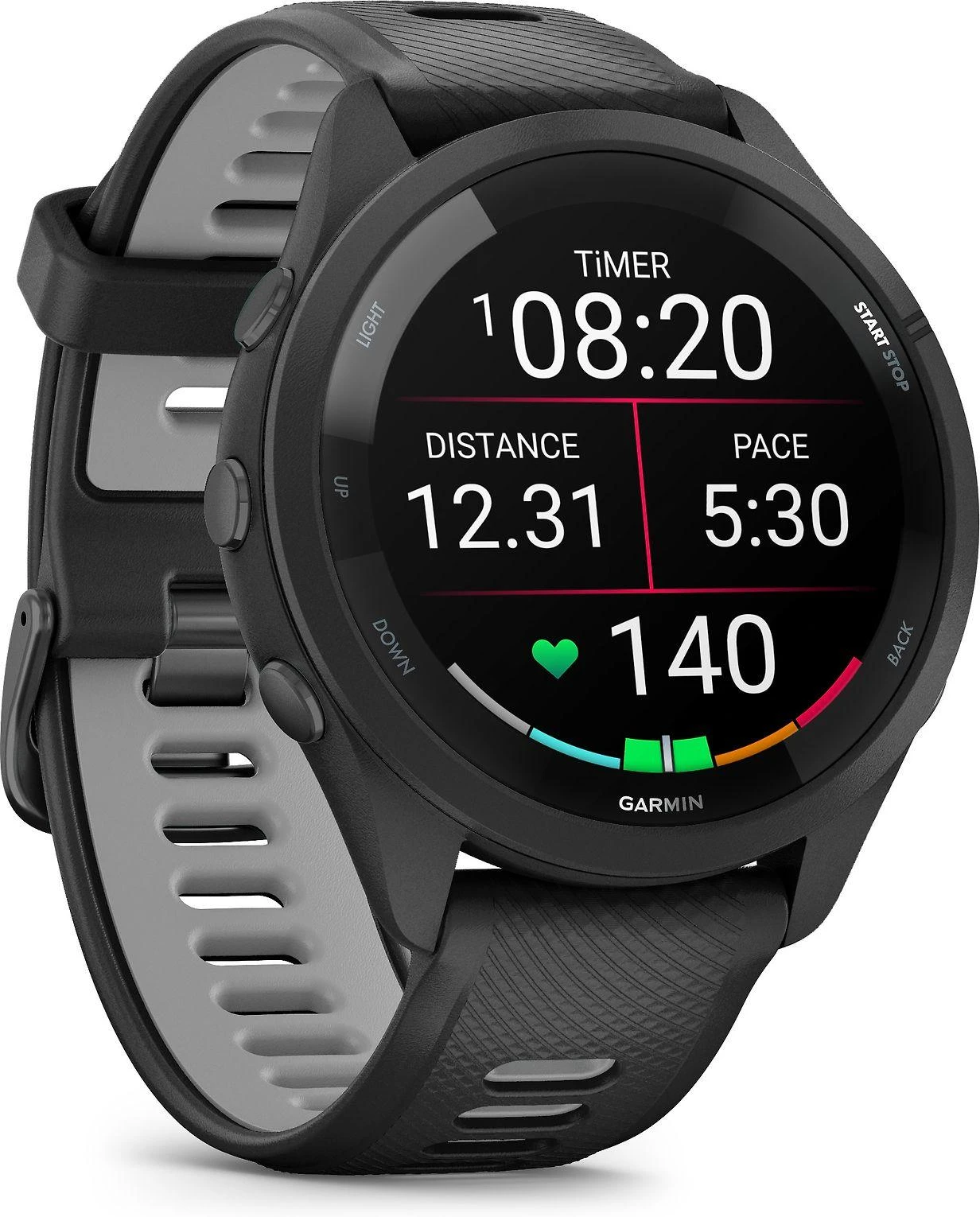 Išmanusis laikrodis Garmin Forerunner 265, Juodas apvadas ir korpusas su juodos ir pilkšvos spalvos silikoniniu dirželiu