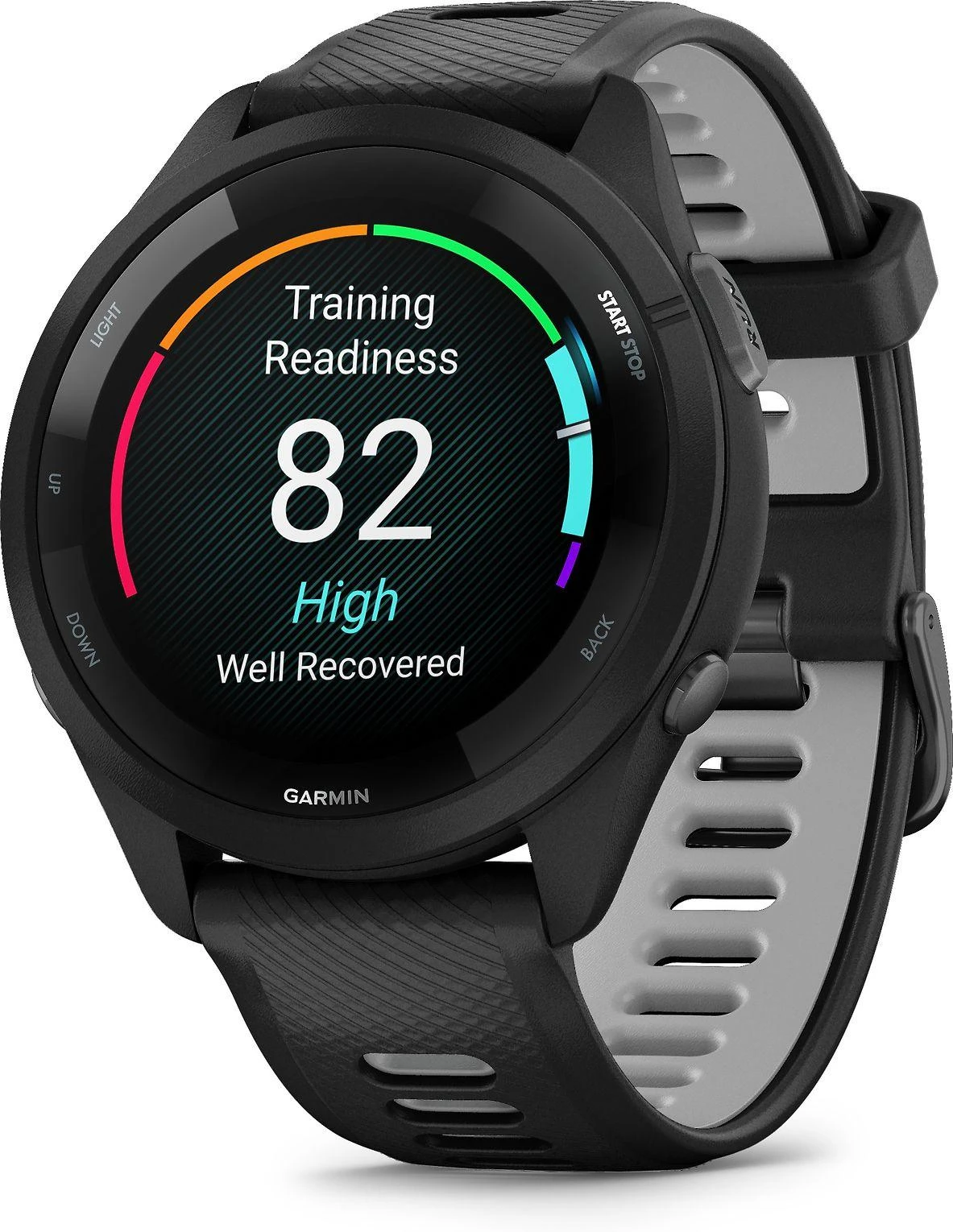 Išmanusis laikrodis Garmin Forerunner 265, Juodas apvadas ir korpusas su juodos ir pilkšvos spalvos silikoniniu dirželiu
